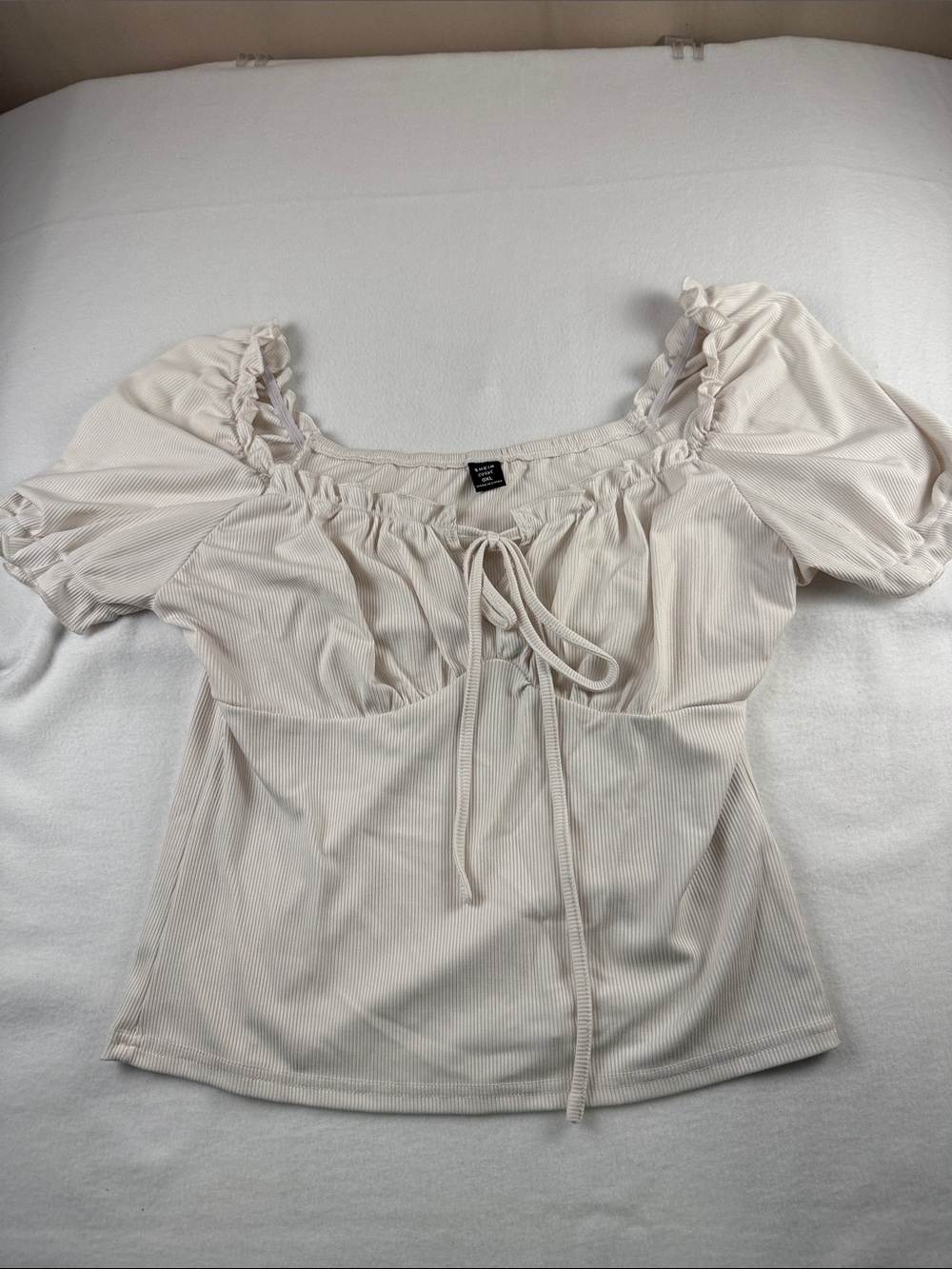 SHEIN Women’s Cream Peasant Tie-Front Top - 292